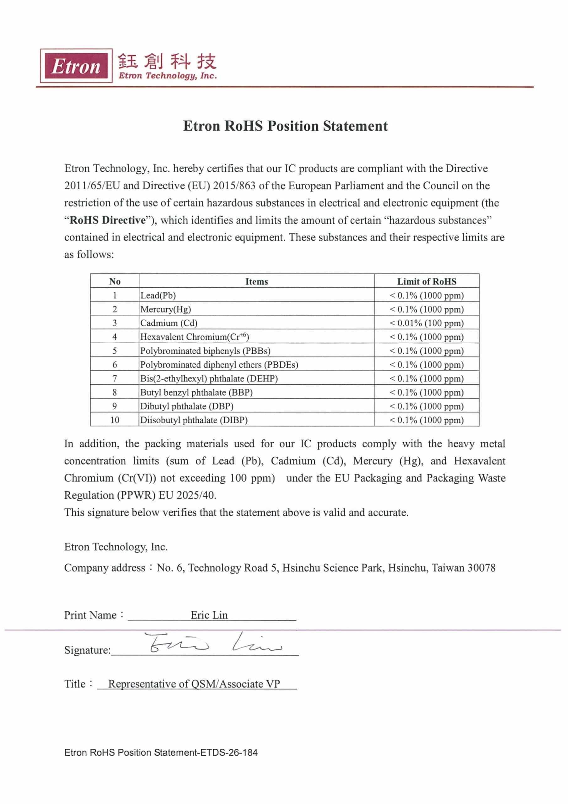 RoHS Position Statement